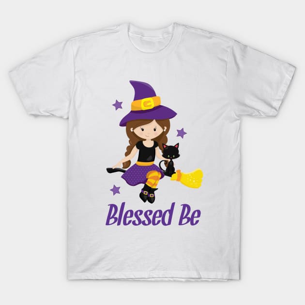 Wicca Witch Design Blessed Be Pagan Gift Shirt Mug Decor Halloween Witch on a Broomstick Design T-Shirt by InnerMagic